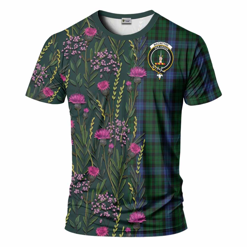 MacIntyre (McIntyre) Family Crest Tartan T-Shirt Scottish Thistle Flower Pattern Half Style - Tartan Vibes Clothing