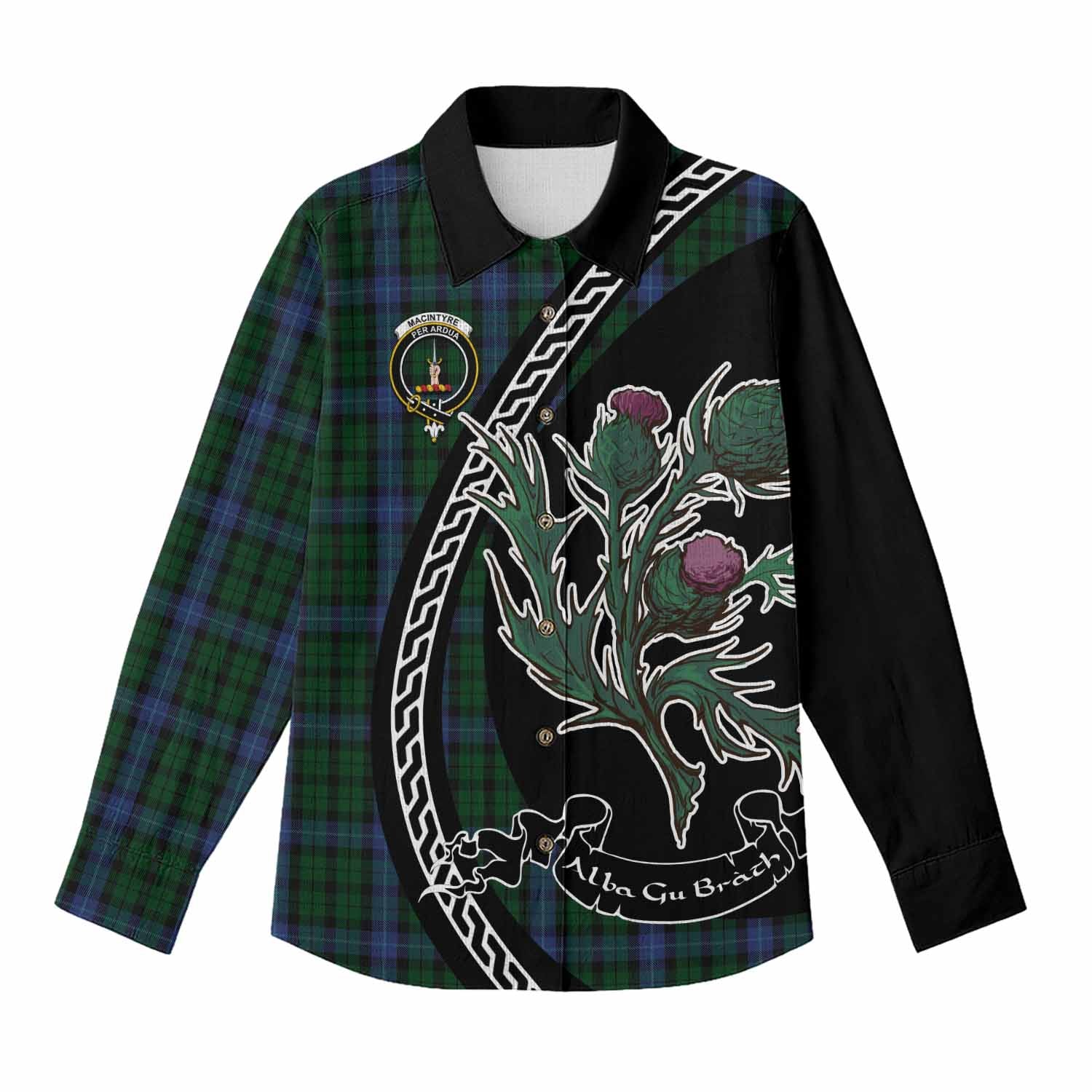 MacIntyre (McIntyre) Family Crest Tartan Women Casual Shirt Alba Thistle Inspired - Tartan Vibes Clothing