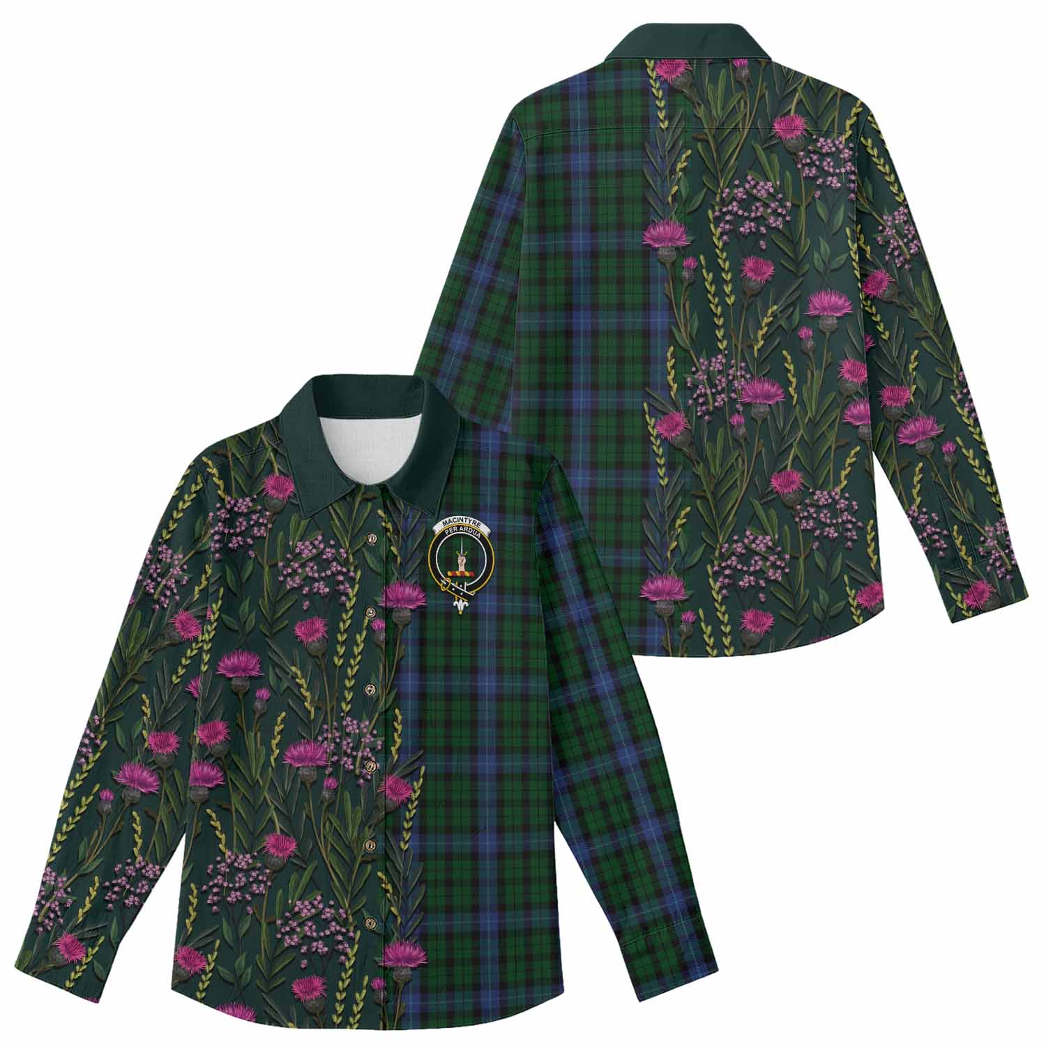 MacIntyre (McIntyre) Family Crest Tartan Women Casual Shirt Scottish Thistle Flower Pattern Half Style - Tartan Vibes Clothing
