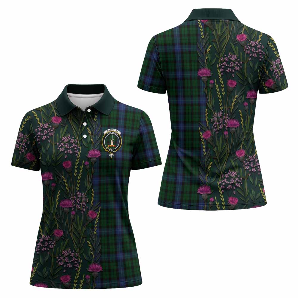 MacIntyre (McIntyre) Family Crest Tartan Women Polo Shirt Scottish Thistle Flower Pattern Half Style - Tartan Vibes Clothing