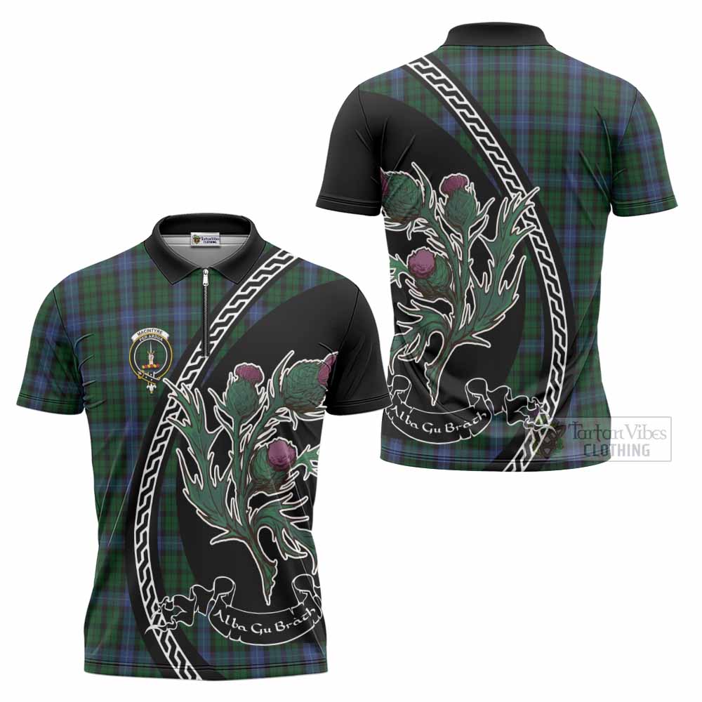 MacIntyre (McIntyre) Family Crest Tartan Zipper Polo Shirt Alba Thistle Inspired - Tartan Vibes Clothing