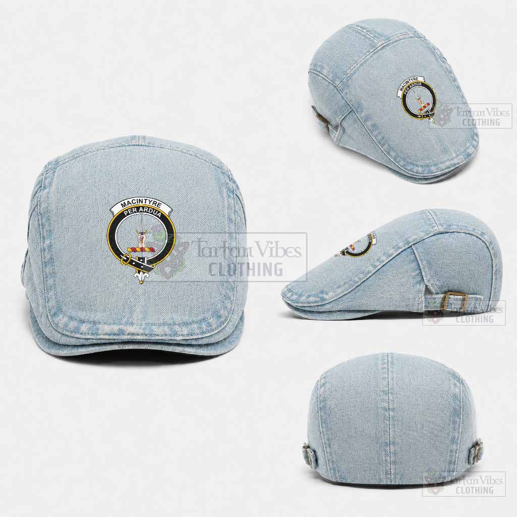 MacIntyre (McIntyre) Scottish Clan Crest Washed Flat Cap - Unisex Jeff Cap One Size (Adjustable) Light Blue - Tartan Vibes Clothing