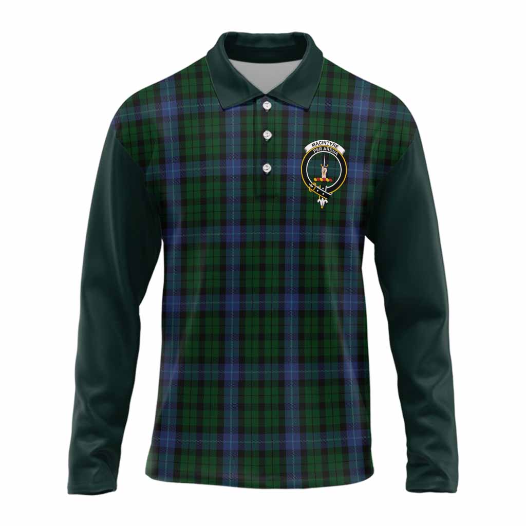MacIntyre (McIntyre) Tartan Accent Long Sleeve Polo Shirt with Family Crest