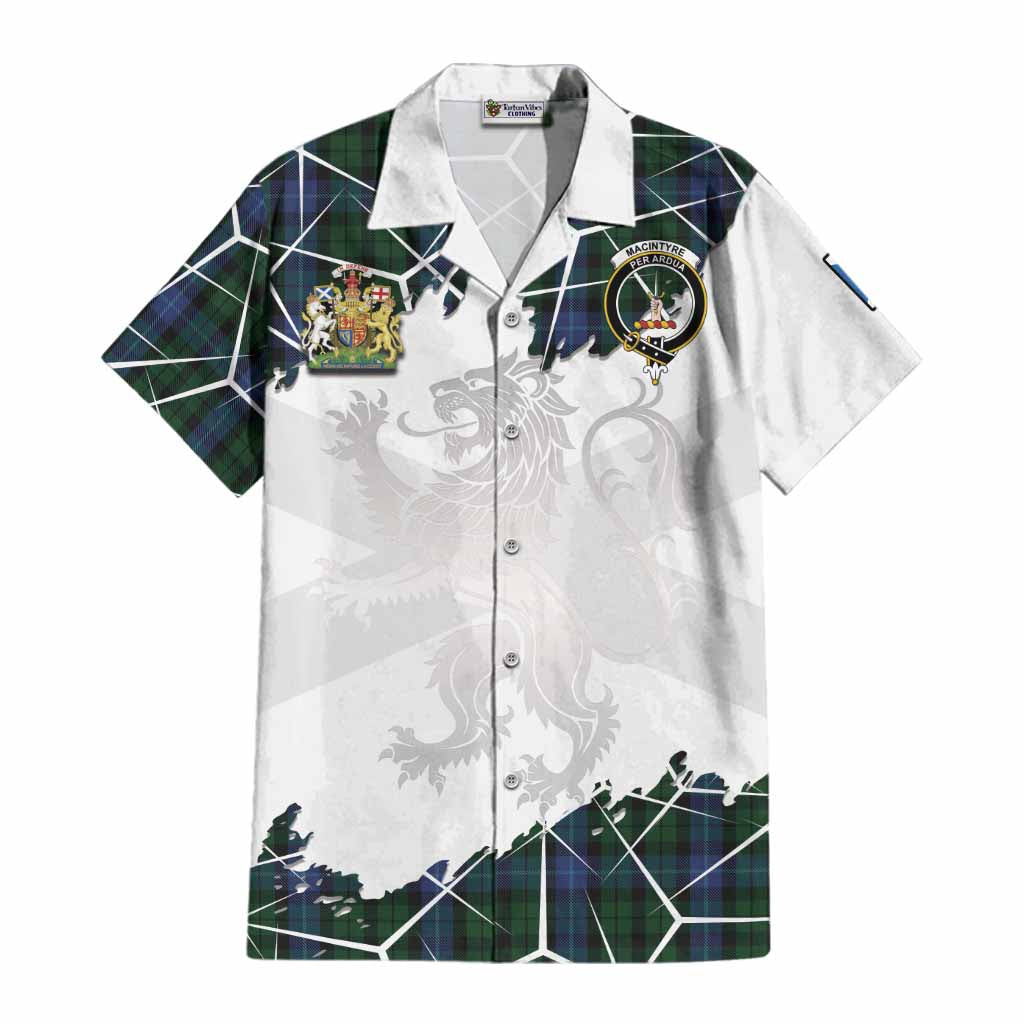 MacIntyre (McIntyre) Tartan Cotton Hawaiian Shirt with Family Crest and Lion Rampant Grunge Style