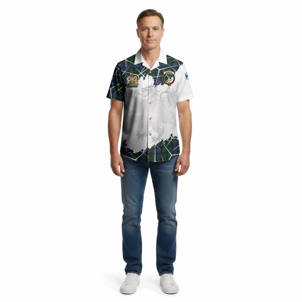 MacIntyre (McIntyre) Tartan Cotton Hawaiian Shirt with Family Crest and Lion Rampant Grunge Style