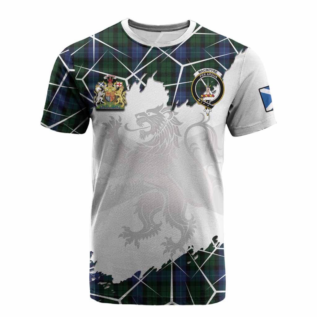 MacIntyre (McIntyre) Tartan Cotton T-shirt with Family Crest and Lion Rampant Grunge Style