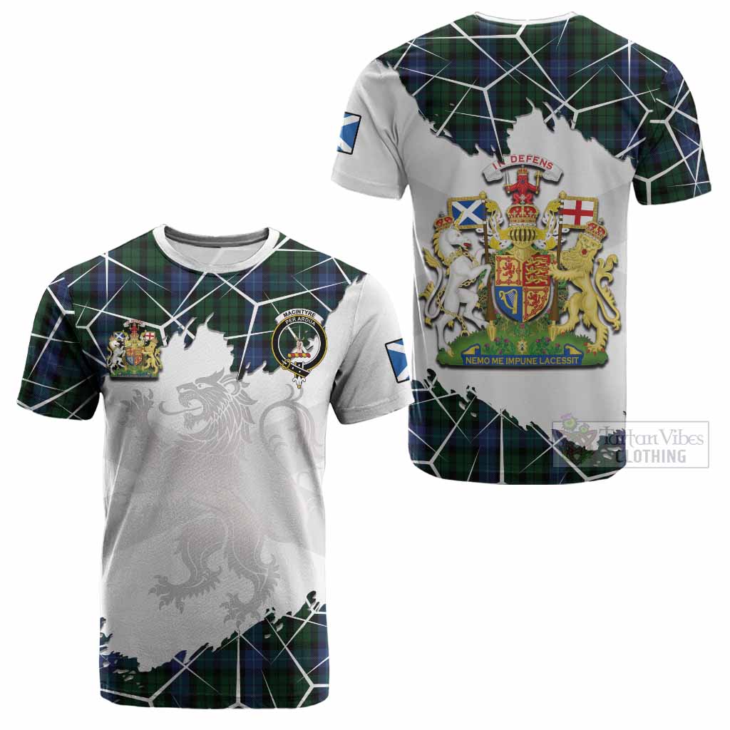 MacIntyre (McIntyre) Tartan Cotton T-shirt with Family Crest and Lion Rampant Grunge Style