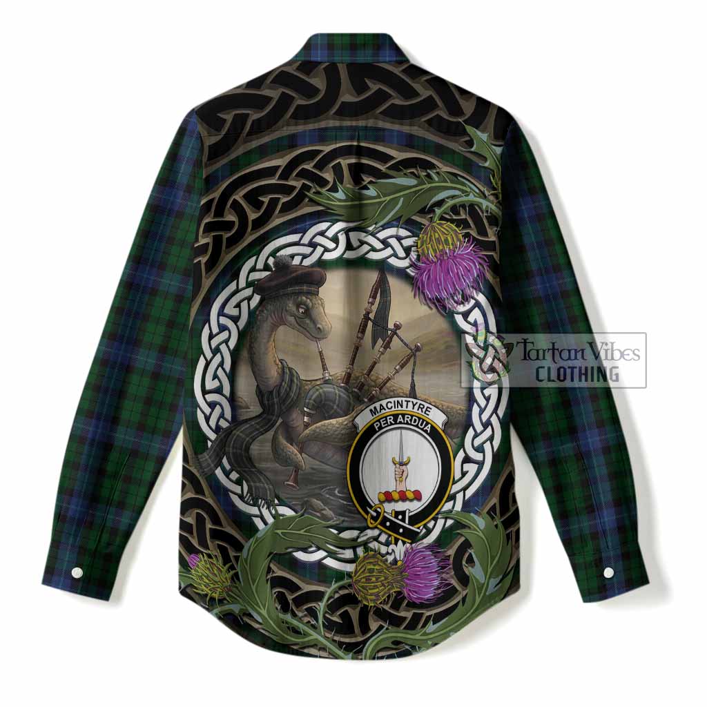 MacIntyre (McIntyre) Tartan Crest Bagpipe Nessie Women Casual Shirt Scottish Loch Ness Monster Celtic Thistle