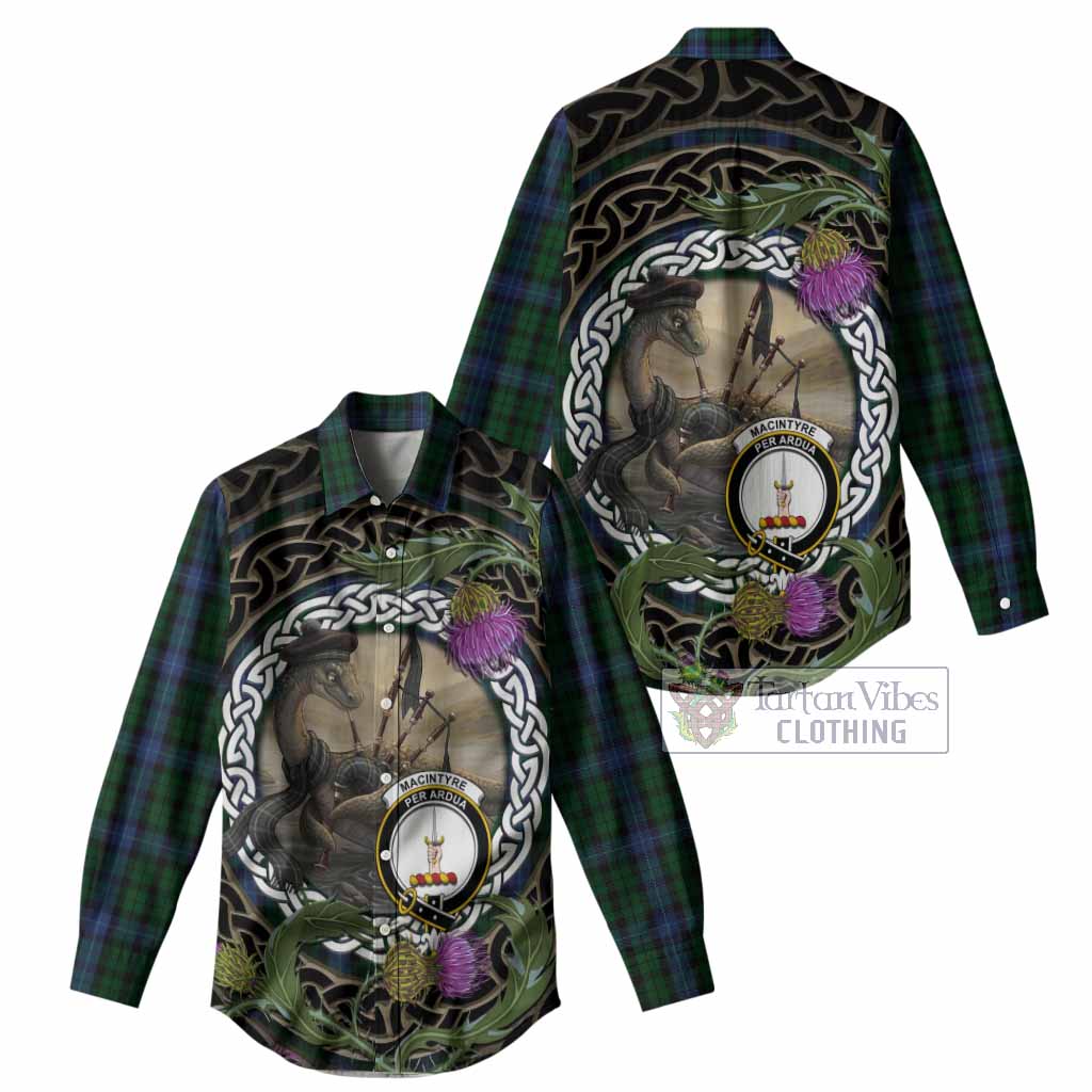 MacIntyre (McIntyre) Tartan Crest Bagpipe Nessie Women Casual Shirt Scottish Loch Ness Monster Celtic Thistle