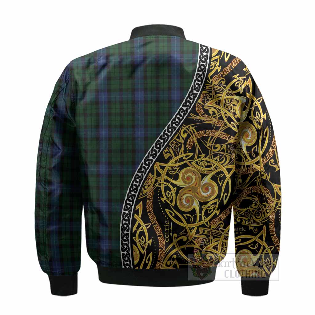 MacIntyre (McIntyre) Tartan Crest Bomber Jacket Celtic Knot and Triple Trickle Spiral Symbols