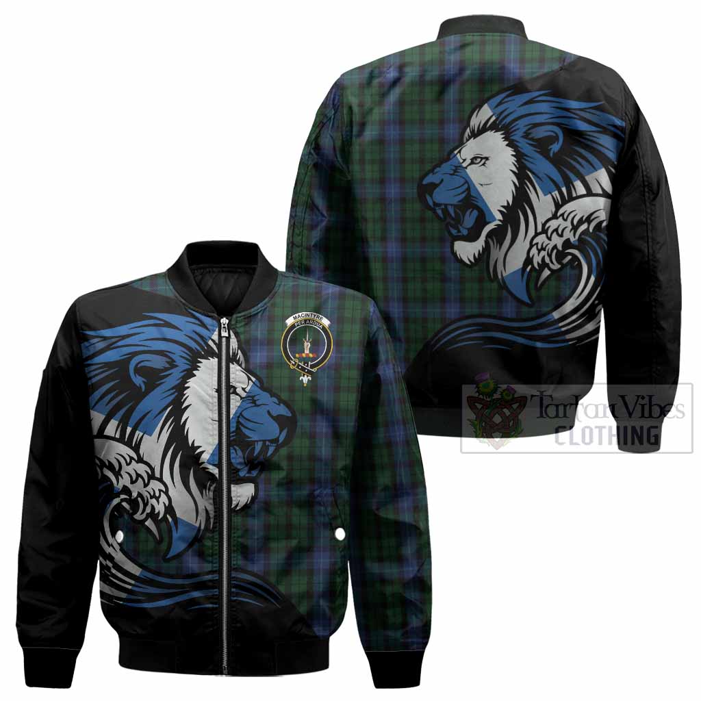 MacIntyre (McIntyre) Tartan Crest Bomber Jacket Scottish Golden Lions Wave Flow