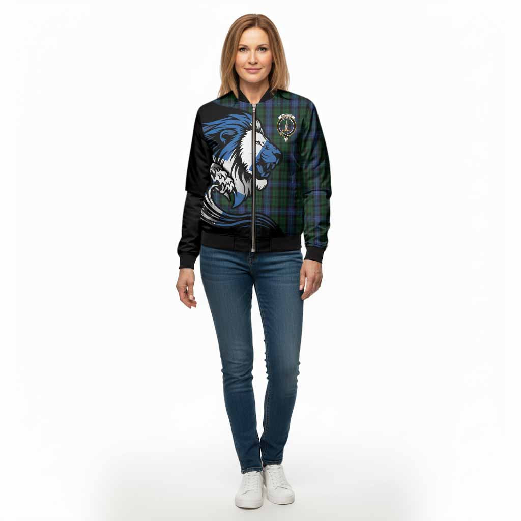 MacIntyre (McIntyre) Tartan Crest Bomber Jacket Scottish Golden Lions Wave Flow