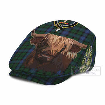 MacIntyre (McIntyre) Tartan Crest Flat Cap, Jeff Cap Scotland Heilan Coo Tartan Seamless Style