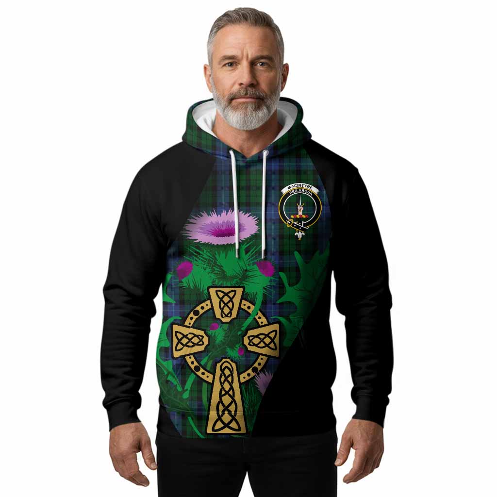 MacIntyre (McIntyre) Tartan Crest Hoodie Celtic Cross Thistle Flowers