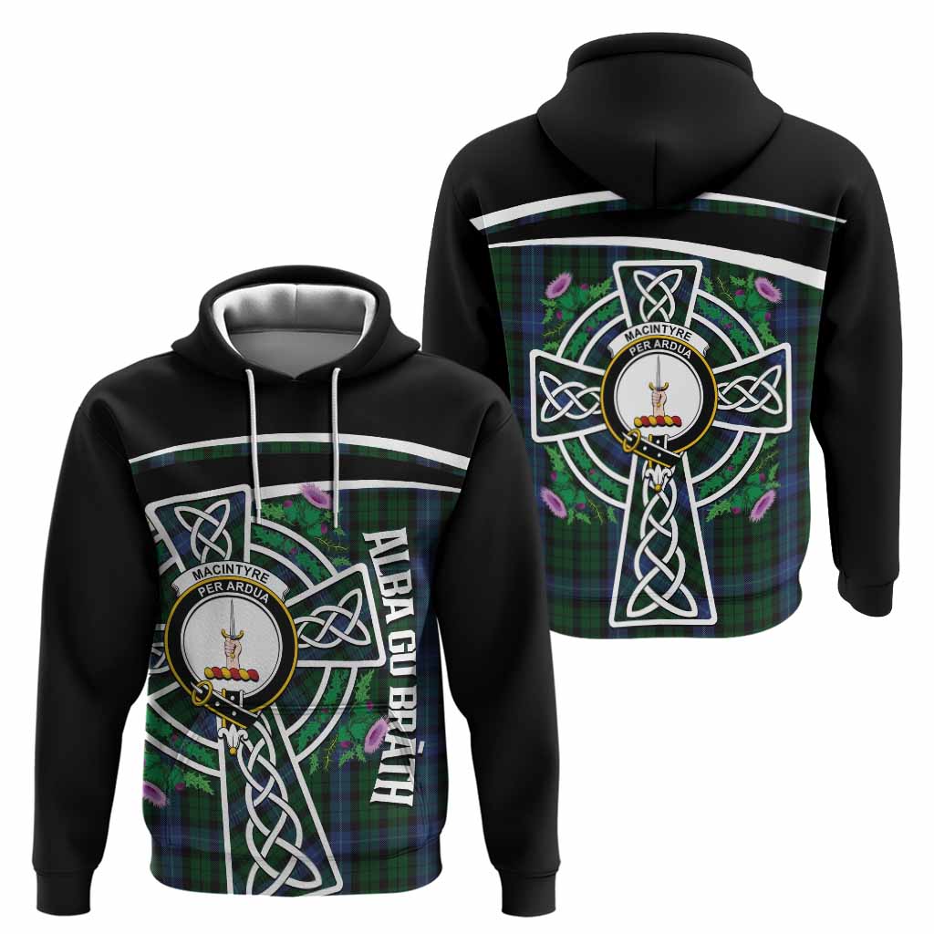 MacIntyre (McIntyre) Tartan Crest Hoodie Scottish Thistle Celtic Cross Alba Gu Brath