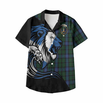 MacIntyre (McIntyre) Tartan Crest Kid Hawaiian Shirt Scottish Golden Lions Wave Flow