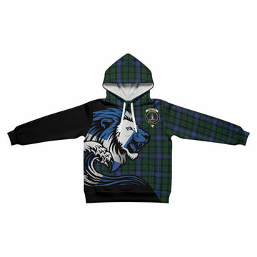 MacIntyre (McIntyre) Tartan Crest Kid Hoodie Scottish Golden Lions Wave Flow