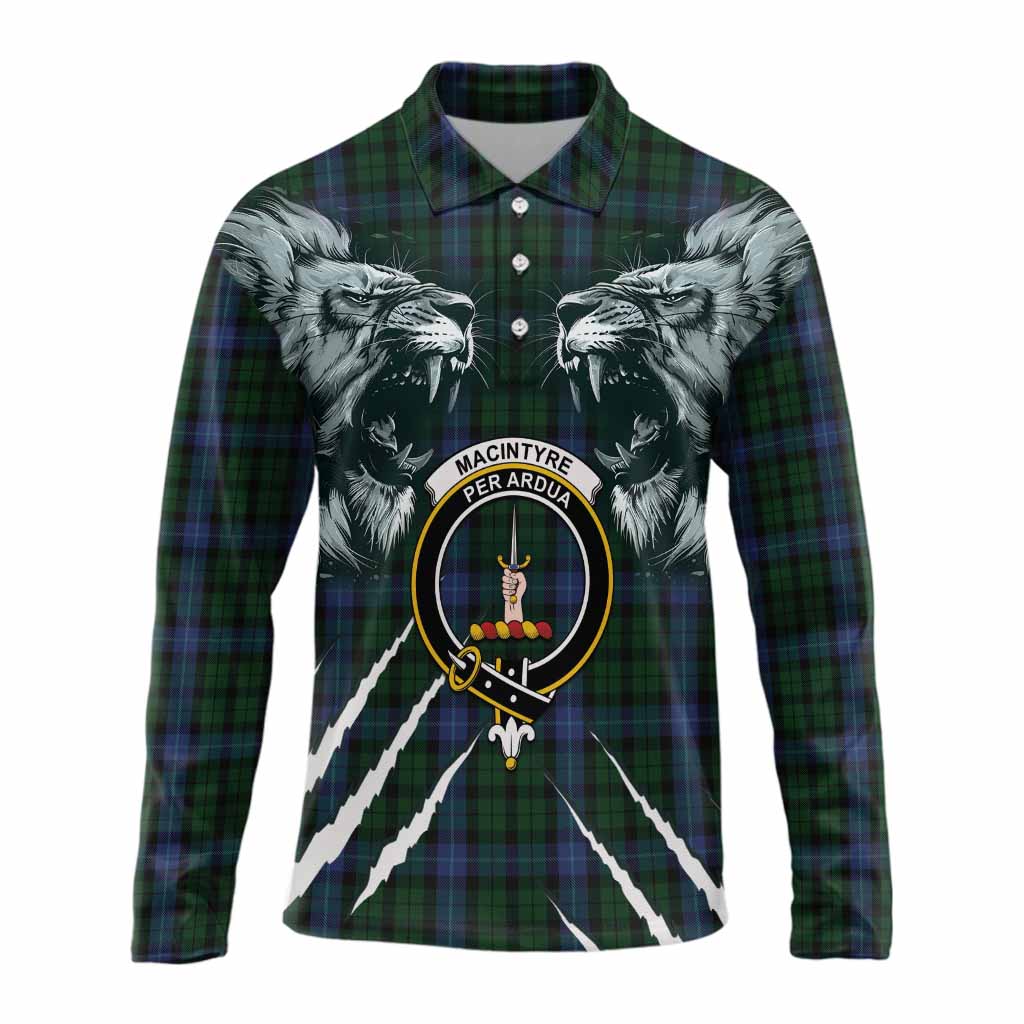 MacIntyre (McIntyre) Tartan Crest Long Sleeve Polo Shirt Ferocious Lion Style