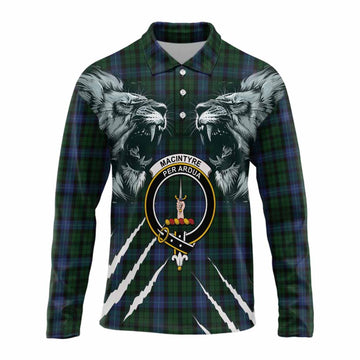 MacIntyre (McIntyre) Tartan Crest Long Sleeve Polo Shirt Ferocious Lion Style