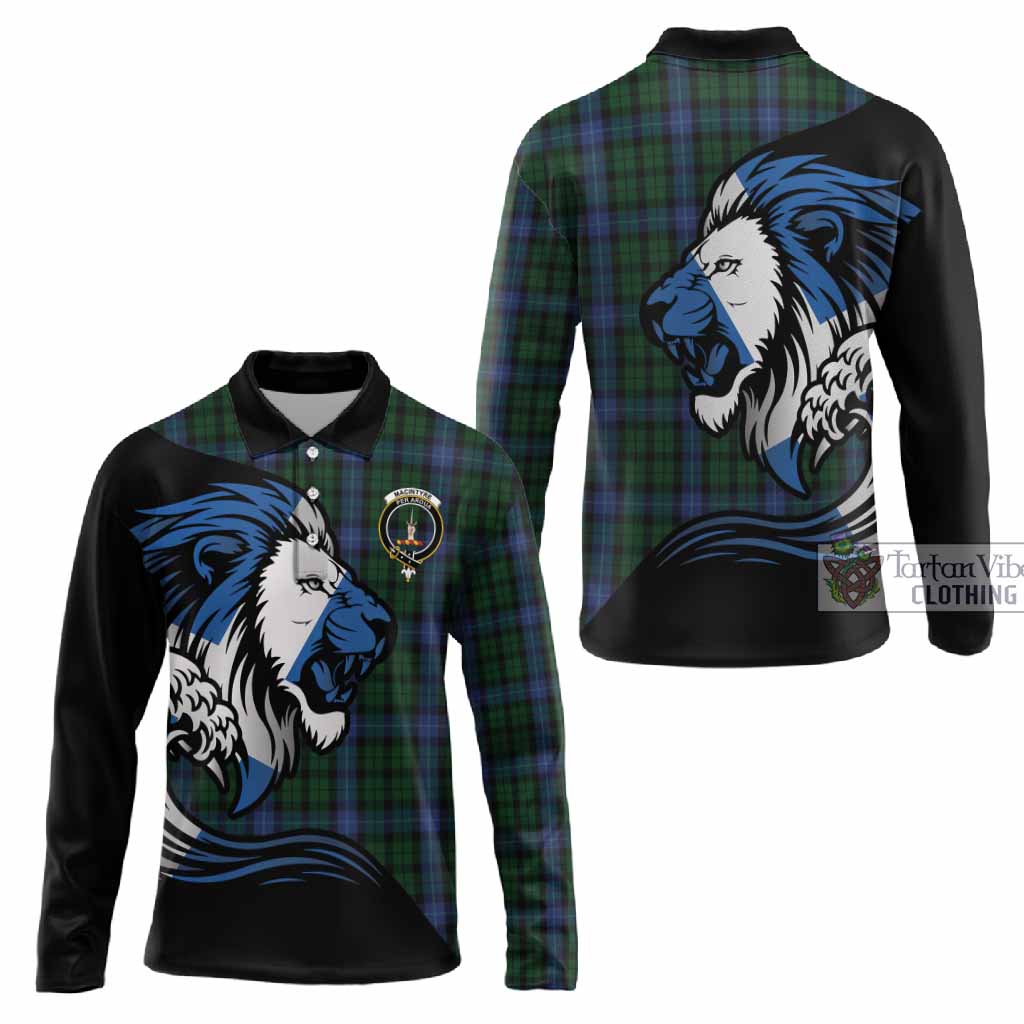 MacIntyre (McIntyre) Tartan Crest Long Sleeve Polo Shirt Scottish Golden Lions Wave Flow