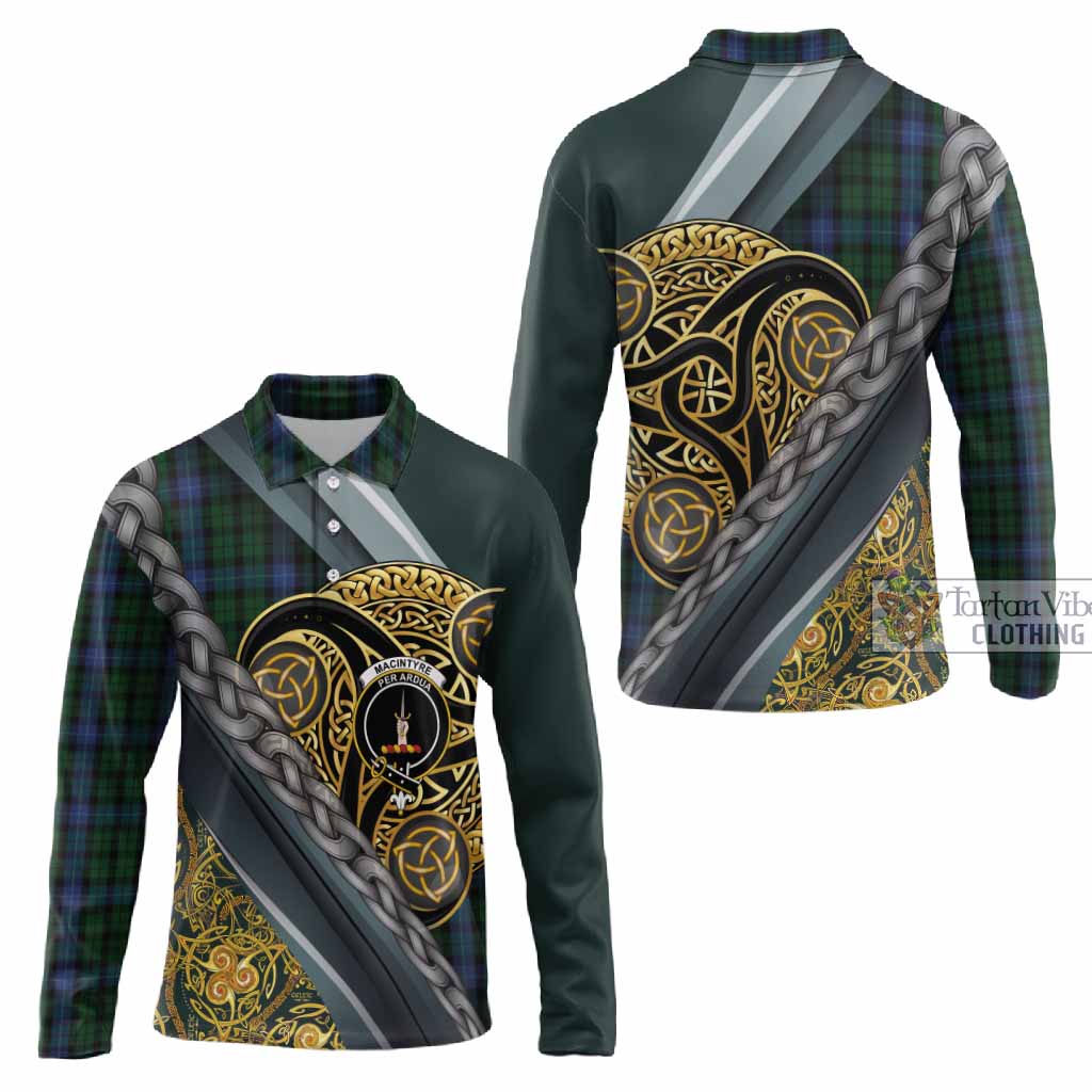 MacIntyre (McIntyre) Tartan Crest Long Sleeve Polo Shirt Scottish Triskele Celtic