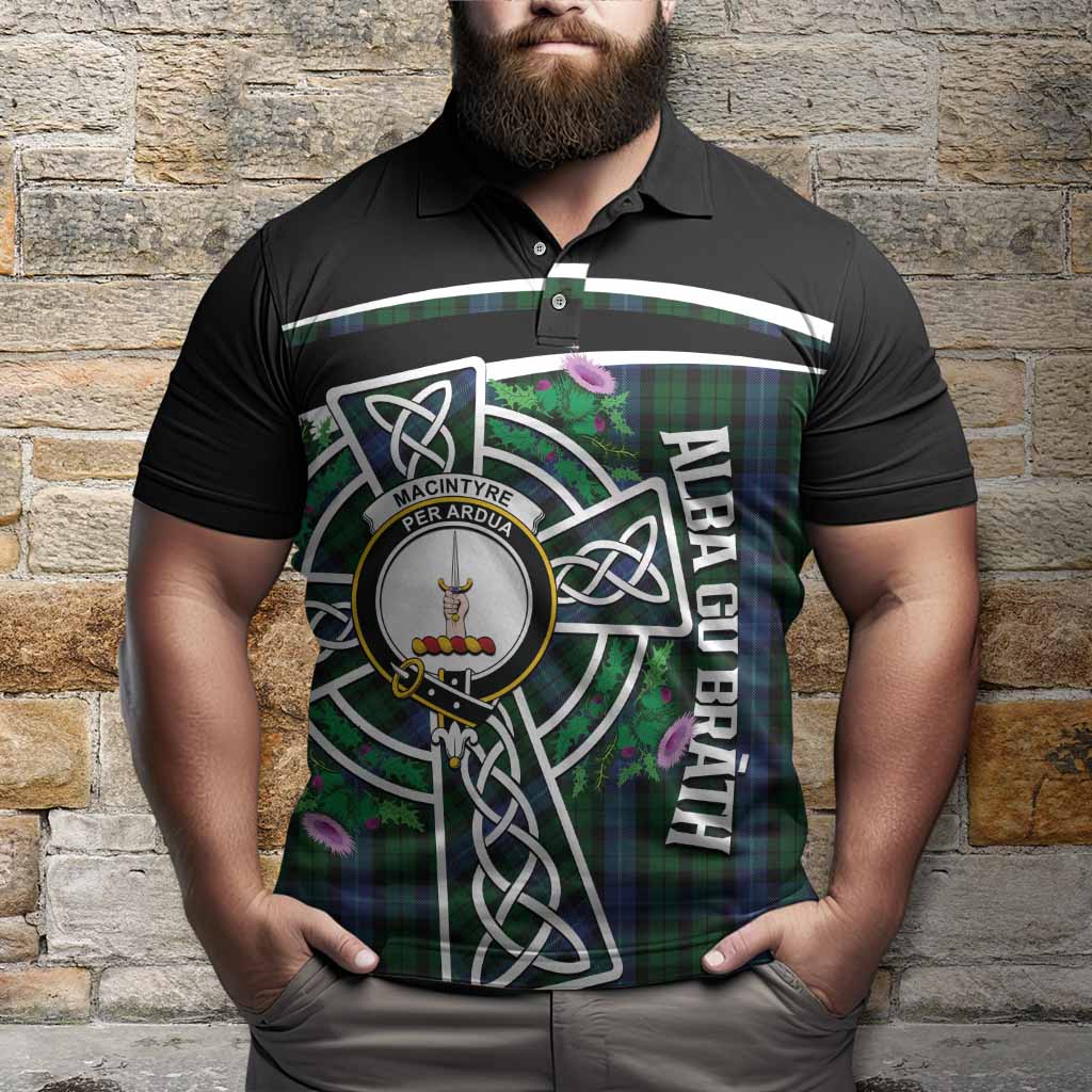 MacIntyre (McIntyre) Tartan Crest Polo Shirt Scottish Thistle Celtic Cross Alba Gu Brath