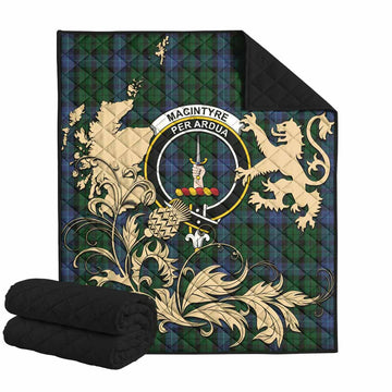 MacIntyre (McIntyre) Tartan Crest Premium Quilt with Scottish Iconic Symbols 
