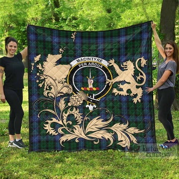 MacIntyre (McIntyre) Tartan Crest Premium Quilt with Scottish Iconic Symbols 