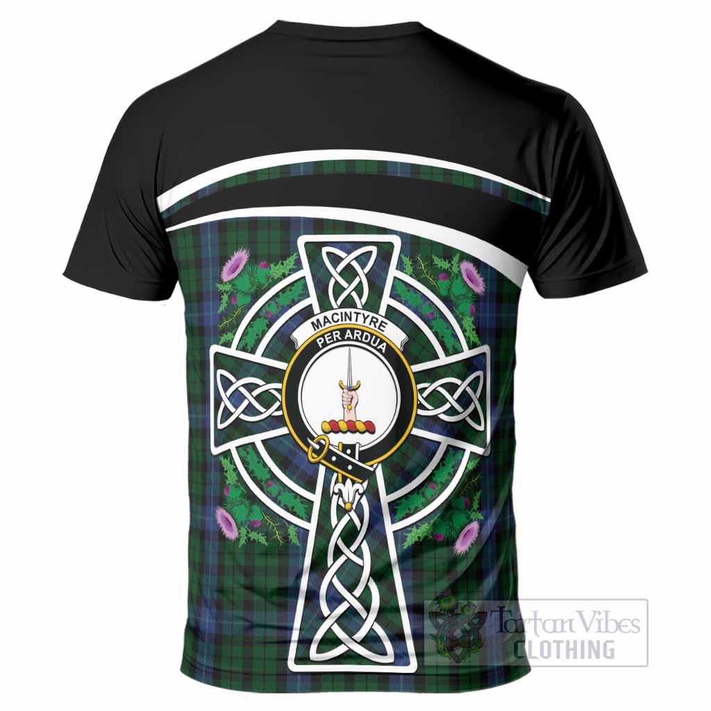 MacIntyre (McIntyre) Tartan Crest T-Shirt Scottish Thistle Celtic Cross Alba Gu Brath