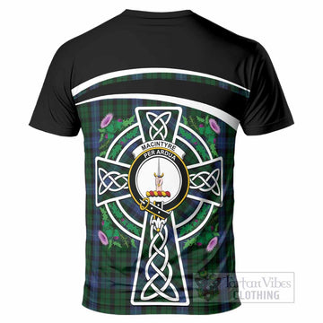 MacIntyre (McIntyre) Tartan Crest T-Shirt Scottish Thistle Celtic Cross Alba Gu Brath