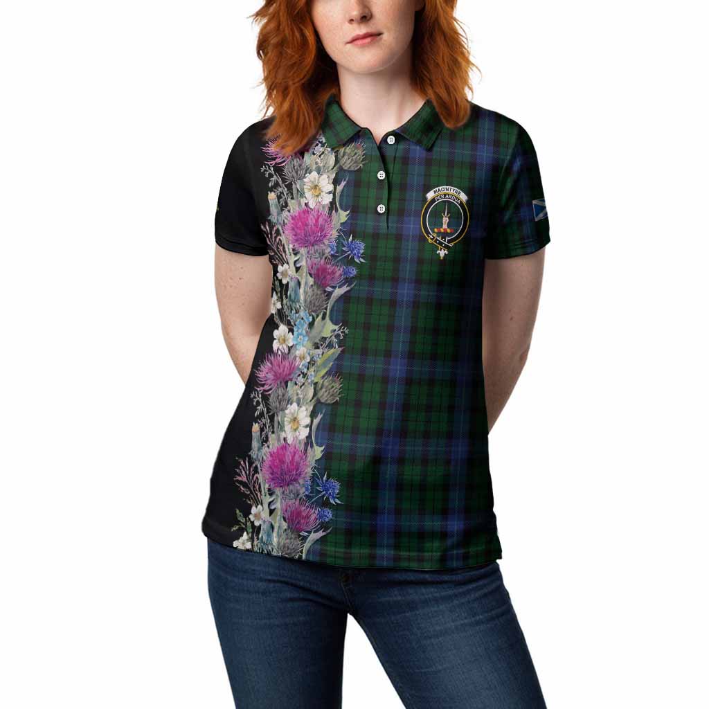 MacIntyre (McIntyre) Tartan Crest Thistle Floral Women Polo Shirt