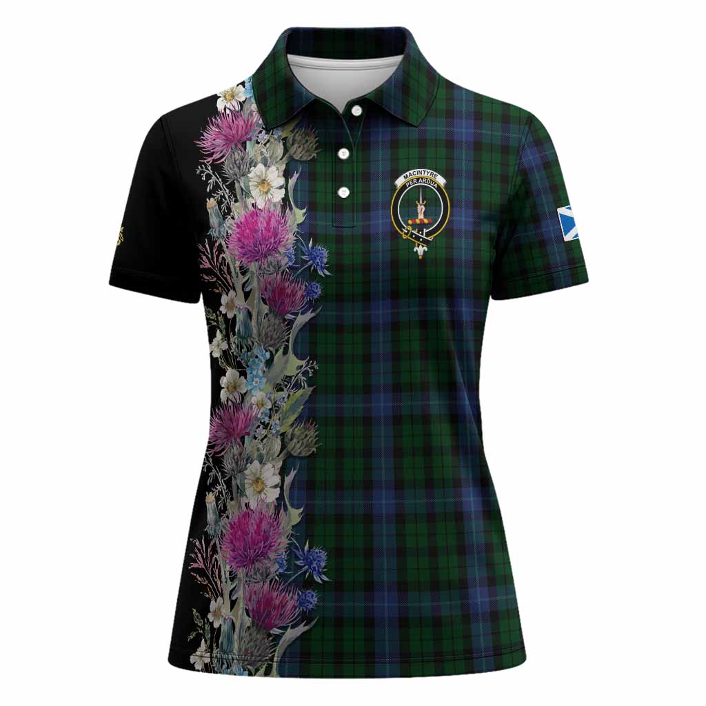 MacIntyre (McIntyre) Tartan Crest Thistle Floral Women Polo Shirt