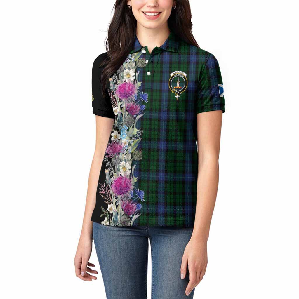 MacIntyre (McIntyre) Tartan Crest Thistle Floral Women Polo Shirt