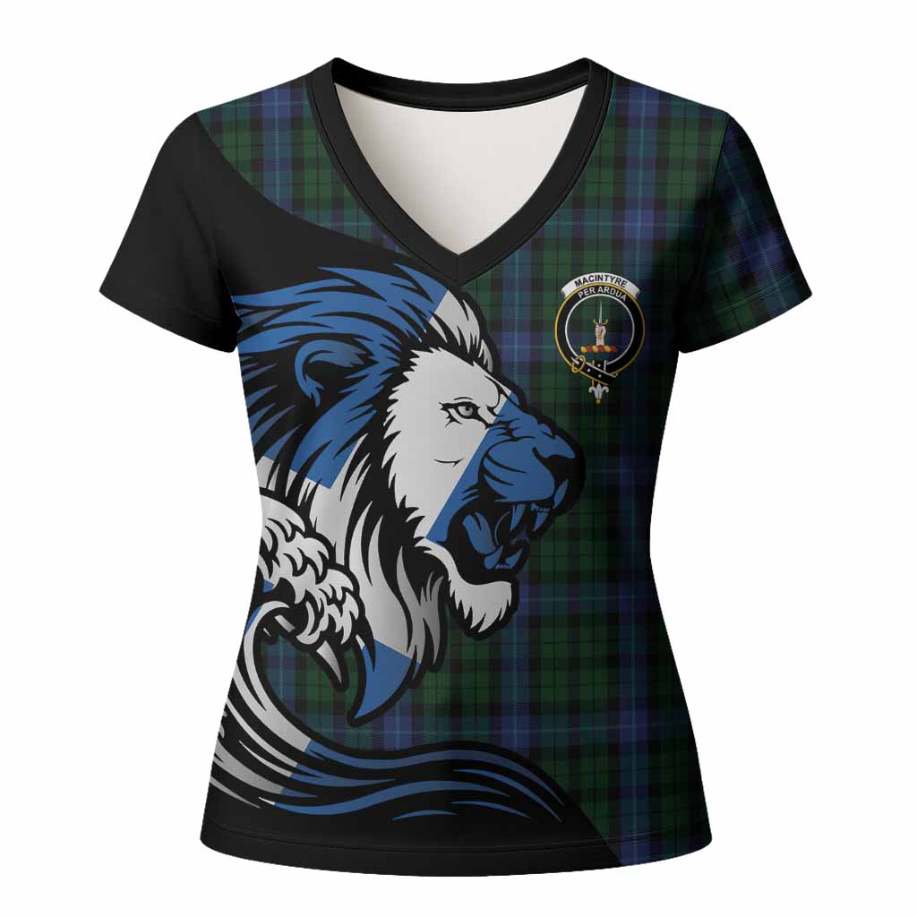 MacIntyre (McIntyre) Tartan Crest Women T shirt Scottish Golden Lions Wave Flow