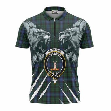 MacIntyre (McIntyre) Tartan Crest Zipper Polo Shirt Ferocious Lion Style