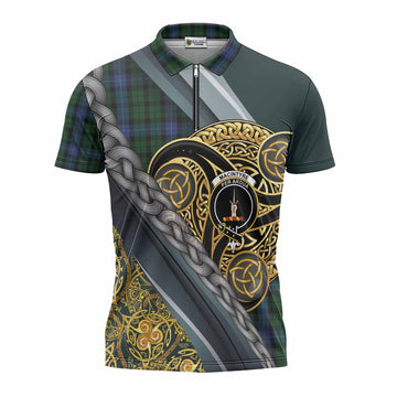 MacIntyre (McIntyre) Tartan Crest Zipper Polo Shirt Scottish Triskele Celtic