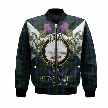 MacIntyre (McIntyre) Tartan Family Crest Bomber Jacket Scottish Burns Night Thistle Floral