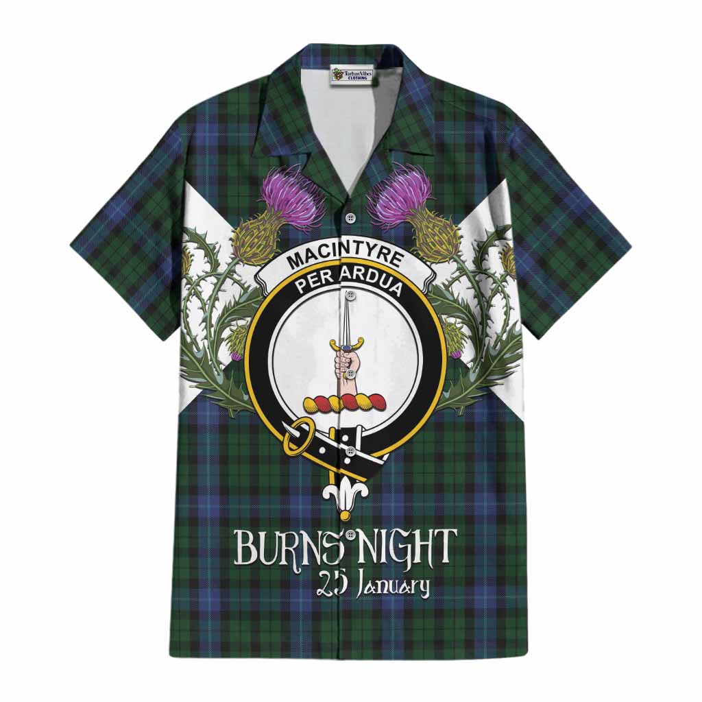 MacIntyre (McIntyre) Tartan Family Crest Cotton Hawaiian Shirt Scottish Burns Night Thistle Floral