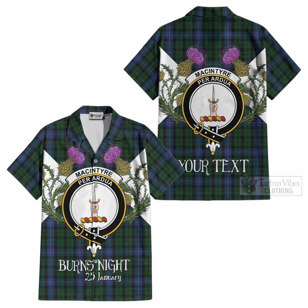 MacIntyre (McIntyre) Tartan Family Crest Cotton Hawaiian Shirt Scottish Burns Night Thistle Floral