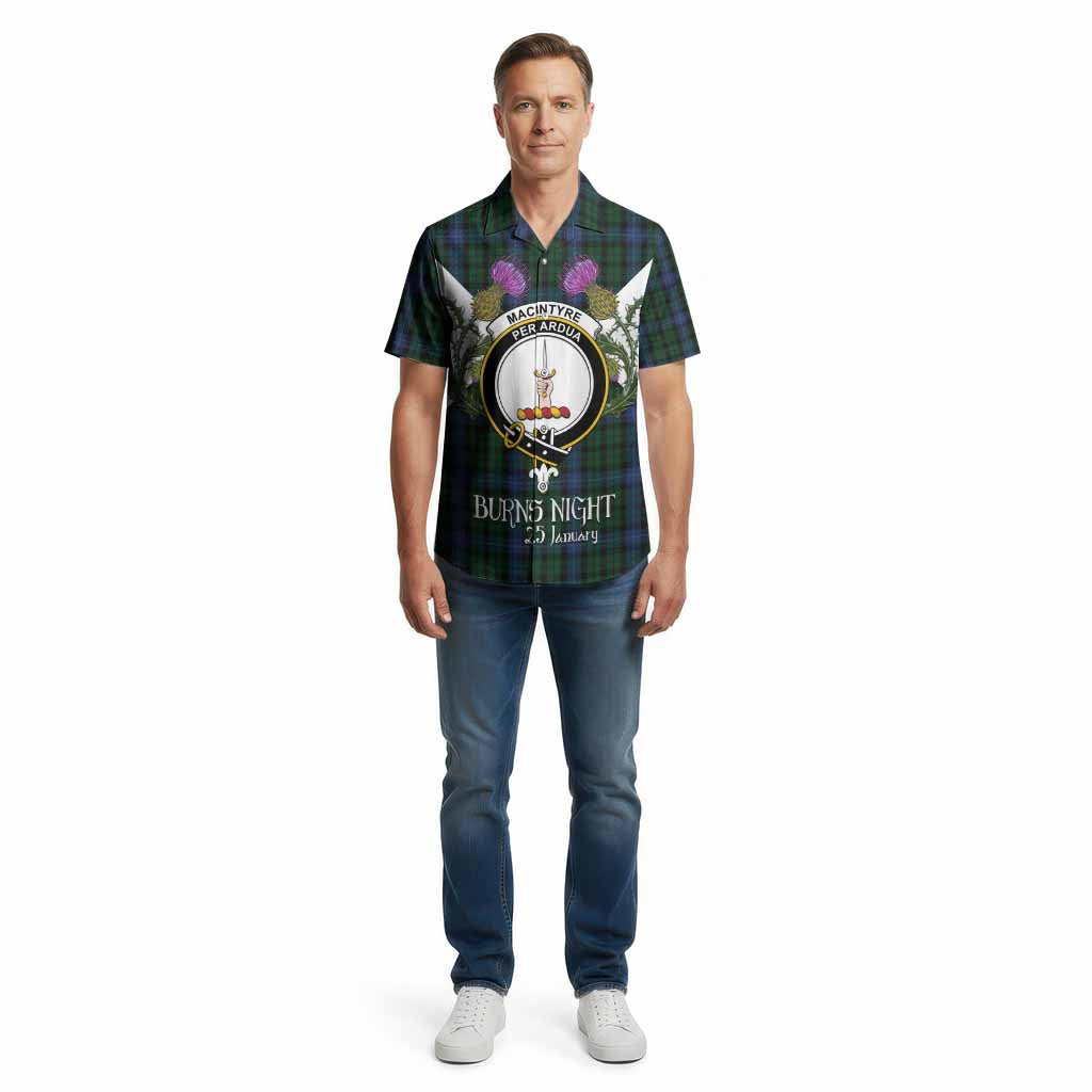 MacIntyre (McIntyre) Tartan Family Crest Cotton Hawaiian Shirt Scottish Burns Night Thistle Floral