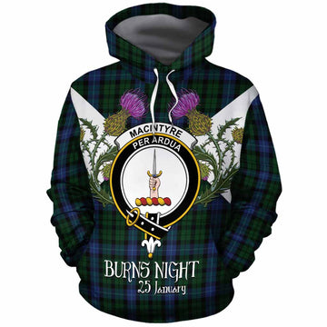 MacIntyre (McIntyre) Tartan Family Crest Cotton Hoodie Scottish Burns Night Thistle Floral