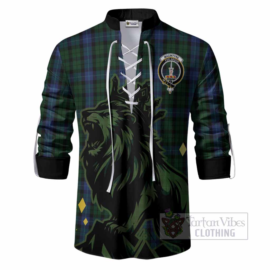 MacIntyre (McIntyre) Tartan Family Crest Ghillie Shirt Crowned Lion Roaring