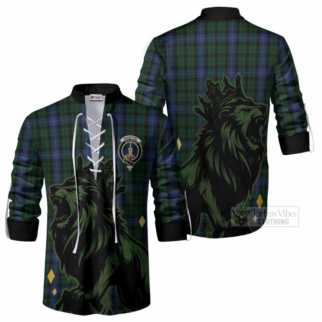 MacIntyre (McIntyre) Tartan Family Crest Ghillie Shirt Crowned Lion Roaring