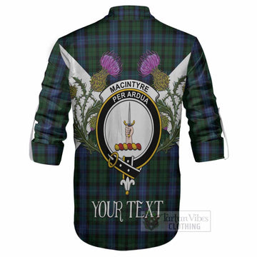 MacIntyre (McIntyre) Tartan Family Crest Ghillie Shirt Scottish Burns Night Thistle Floral