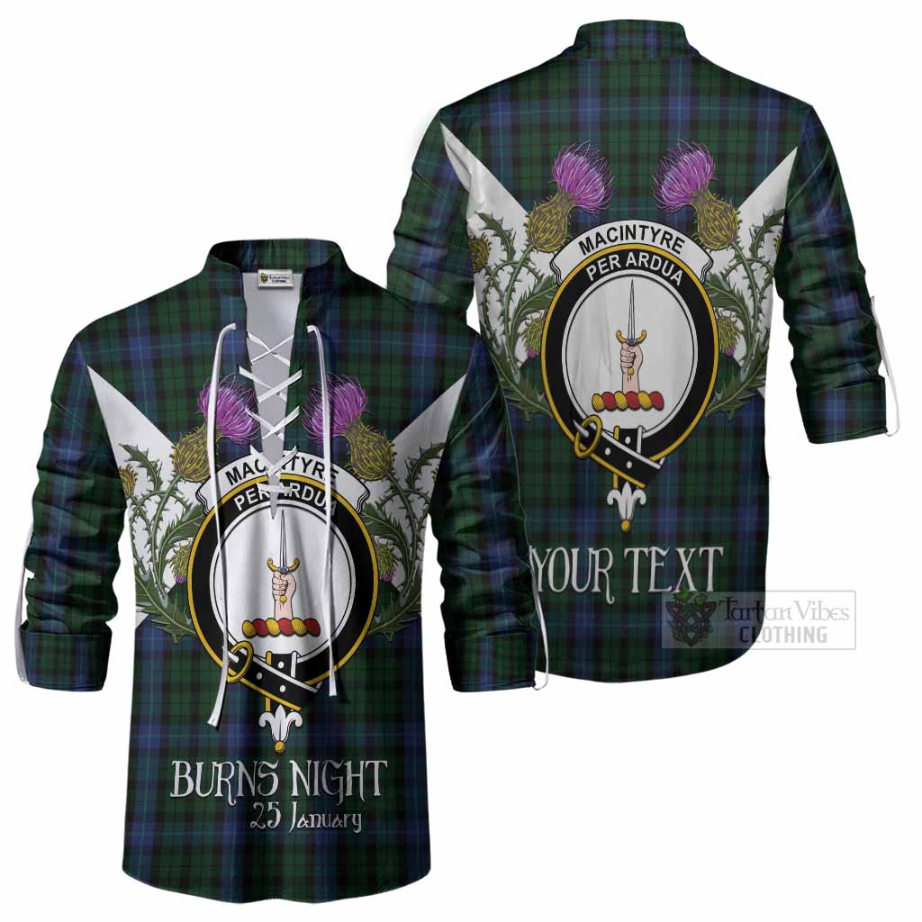 MacIntyre (McIntyre) Tartan Family Crest Ghillie Shirt Scottish Burns Night Thistle Floral