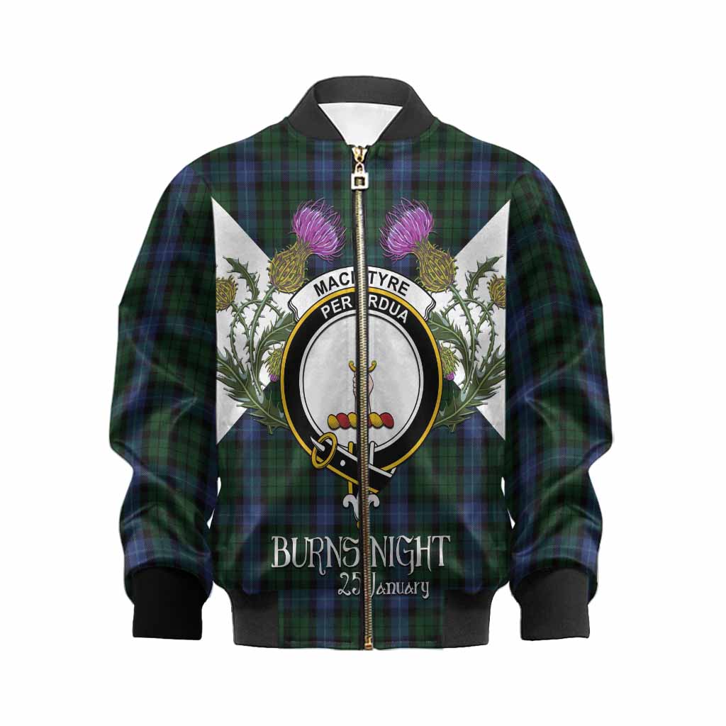 MacIntyre (McIntyre) Tartan Family Crest Kid Bomber Jacket Scottish Burns Night Thistle Floral