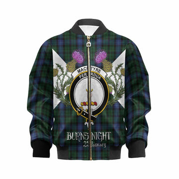 MacIntyre (McIntyre) Tartan Family Crest Kid Bomber Jacket Scottish Burns Night Thistle Floral