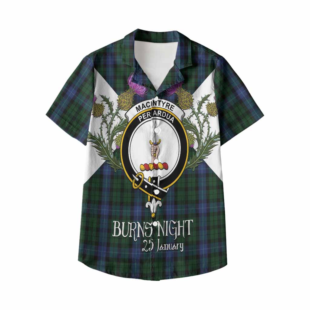 MacIntyre (McIntyre) Tartan Family Crest Kid Hawaiian Shirt Scottish Burns Night Thistle Floral