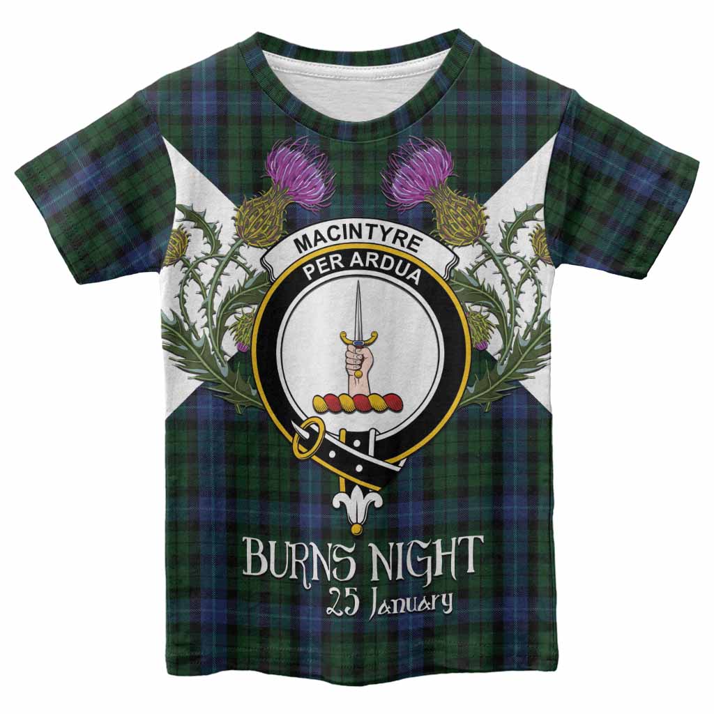 MacIntyre (McIntyre) Tartan Family Crest Kid T-shirt Scottish Burns Night Thistle Floral