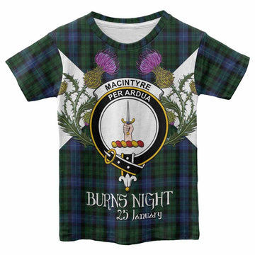 MacIntyre (McIntyre) Tartan Family Crest Kid T-shirt Scottish Burns Night Thistle Floral
